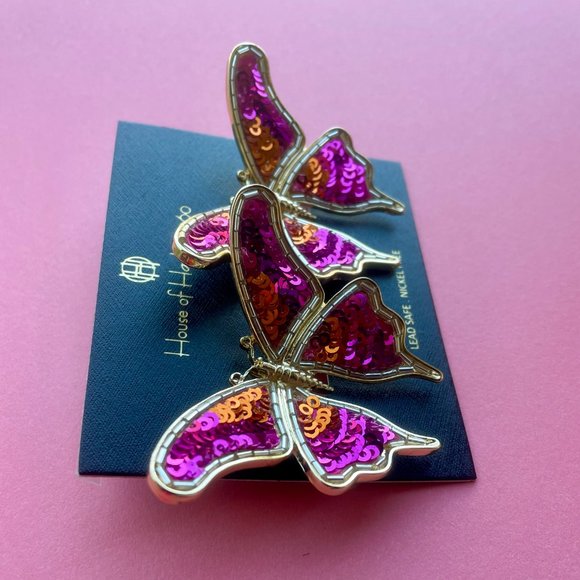 NWT House of Harlow 1960 Butterfly Earrings - 3D Pink Orange Sparkly Butterfly - Picture 4 of 7